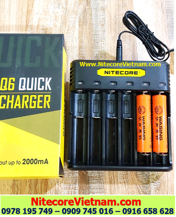 Nitecore Q6 (Bộ sạc 06 Khe Sạc kèm sẳn 02 pin SẠC 18650 WASING 2800mAh đầu lồi lithium 3.7v) chính hãng